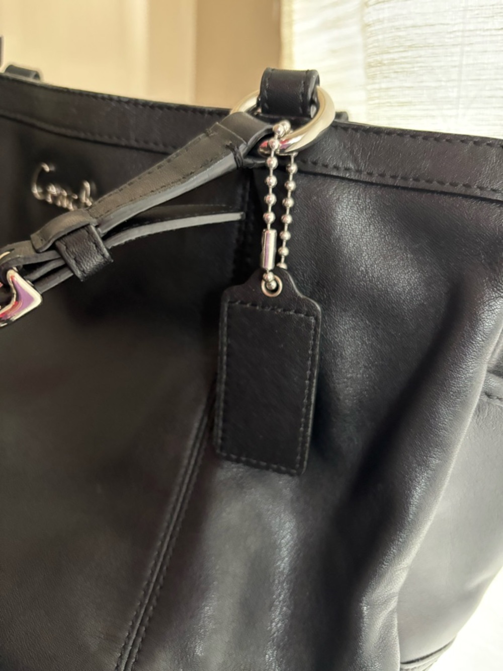 Coach Gallery vintage Black Leather Tote with Silver Accent Logo - Picture 7 of 11